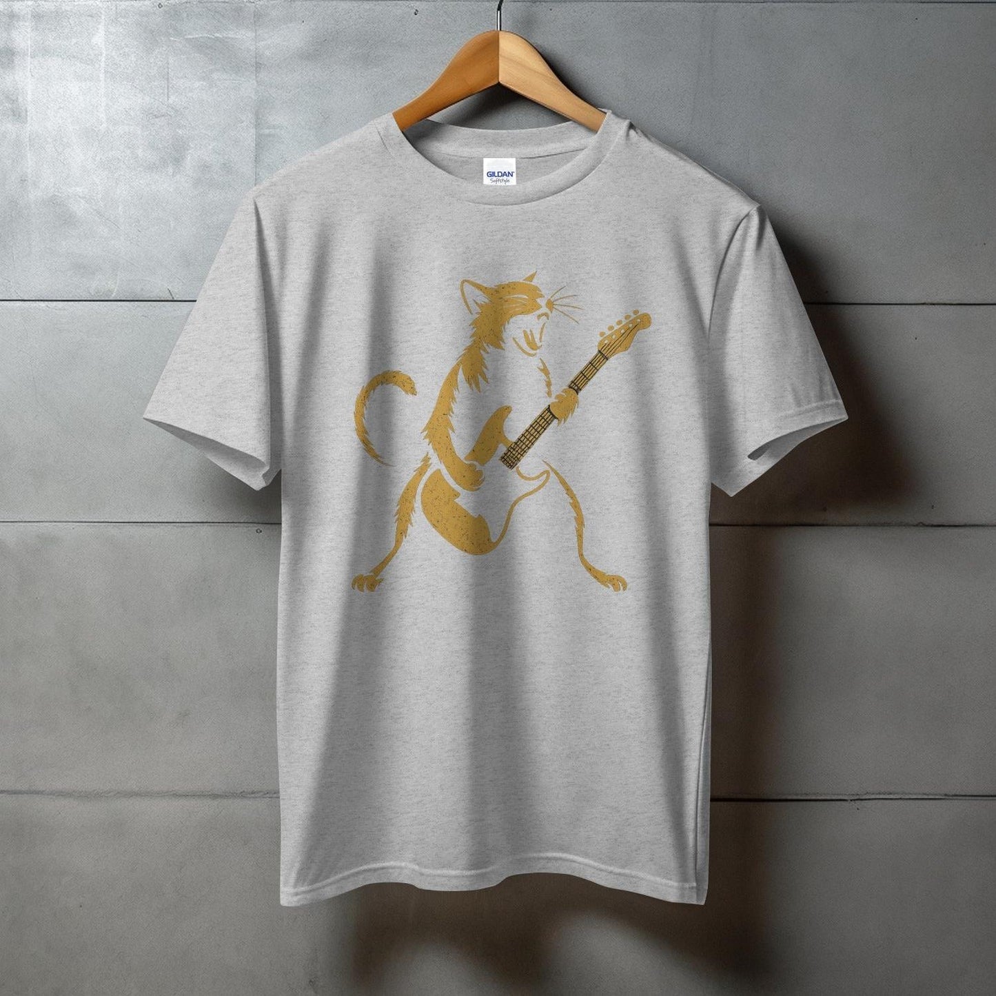Funny Guitar Cat Printed T-Shirt Casual Graphic Tee Shirt product