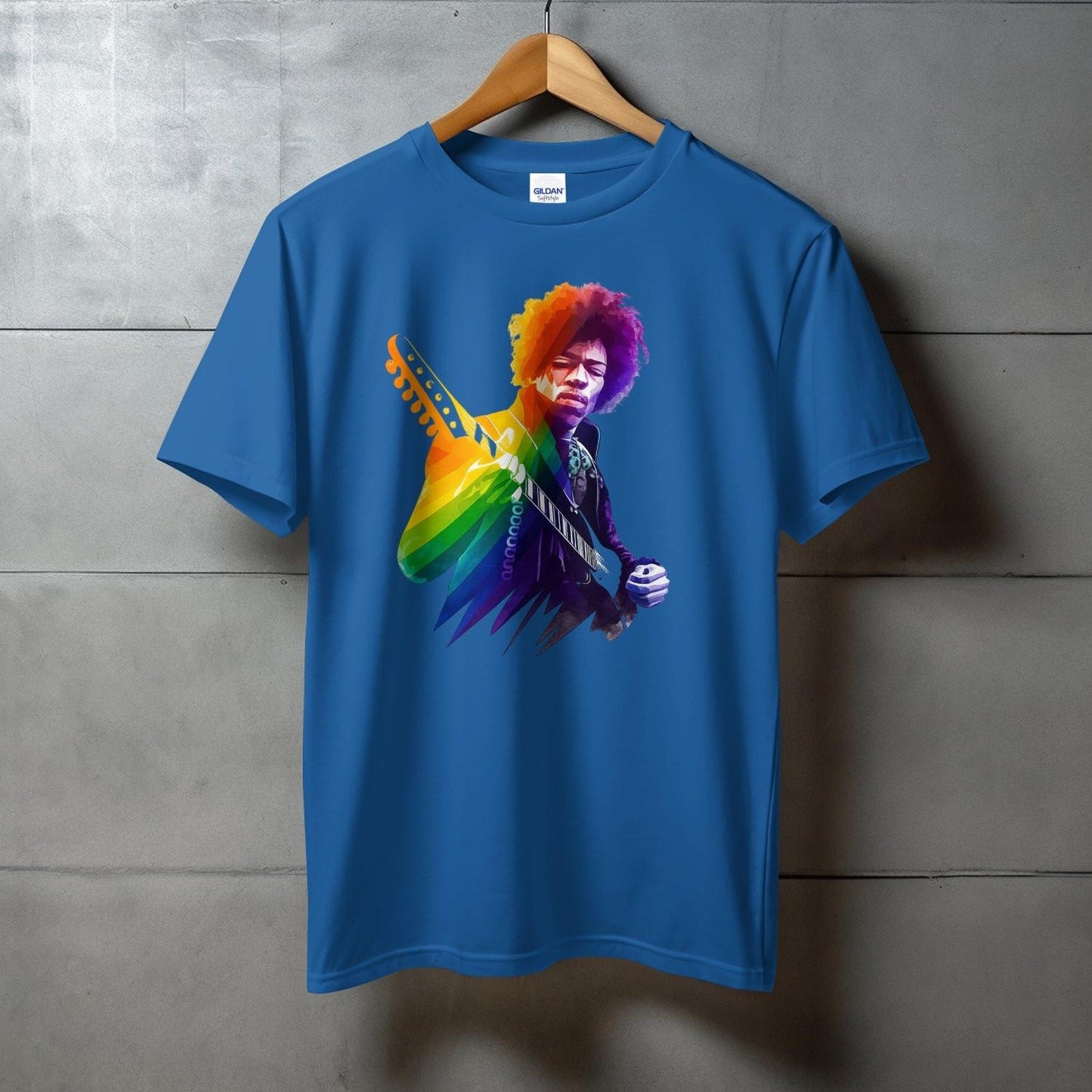 Colorful Guitarist Print on Blue T-Shirt product type