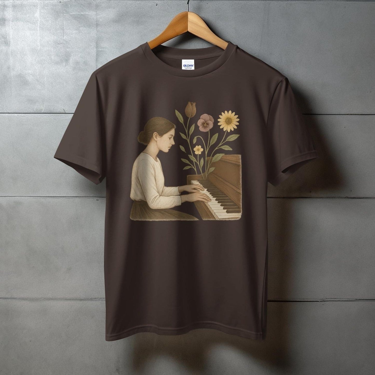 Woman Playing Piano with Flowers Graphic T-Shirt product