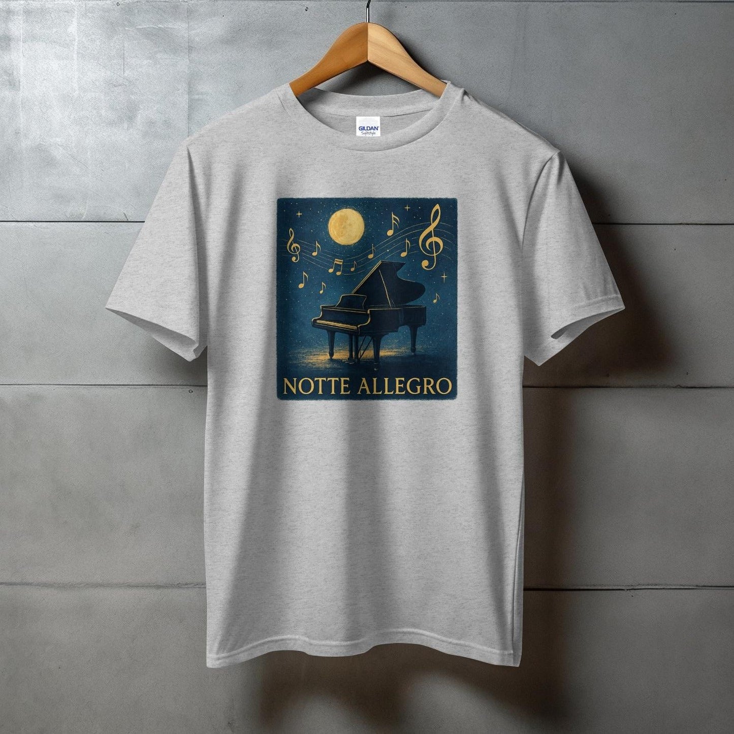 Notte Allegro Moon and Piano Design T-Shirt Product
