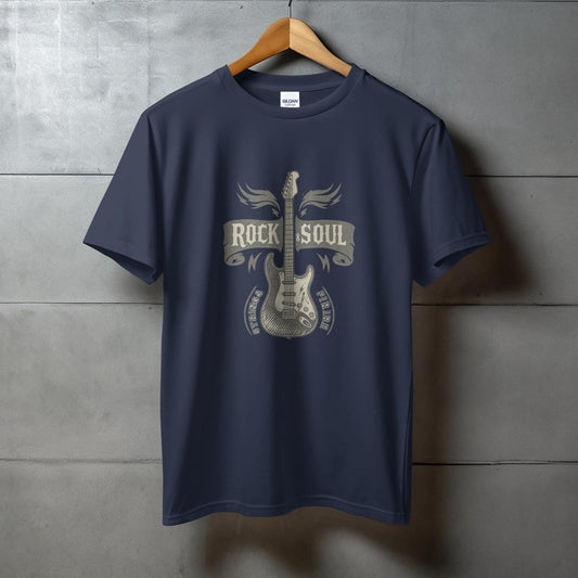 Rock Soul Vintage Guitar Print Navy Blue T-Shirt product
