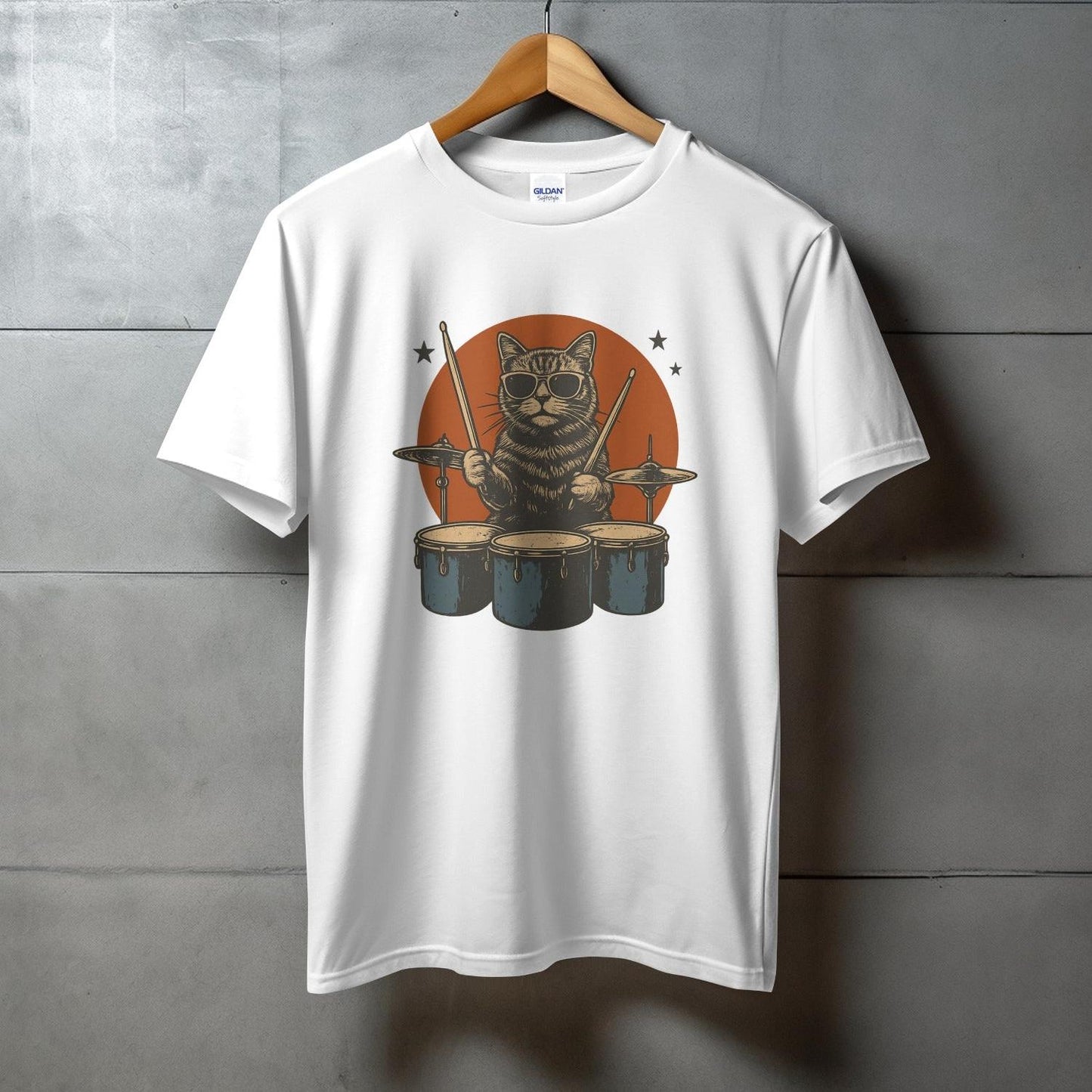 Cat Playing Drums Graphic Tee Shirt product type