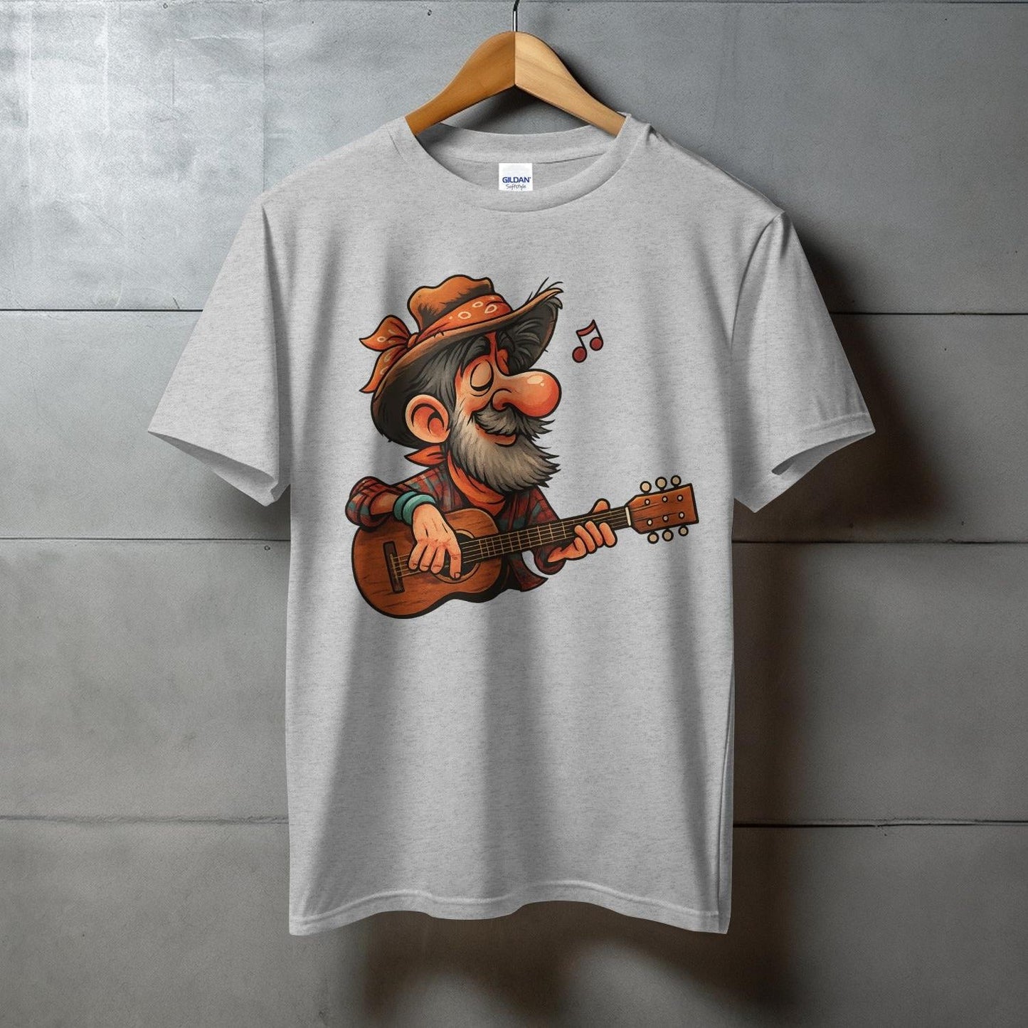 Charming Cartoon Guitarist Grey Graphic T-shirt product