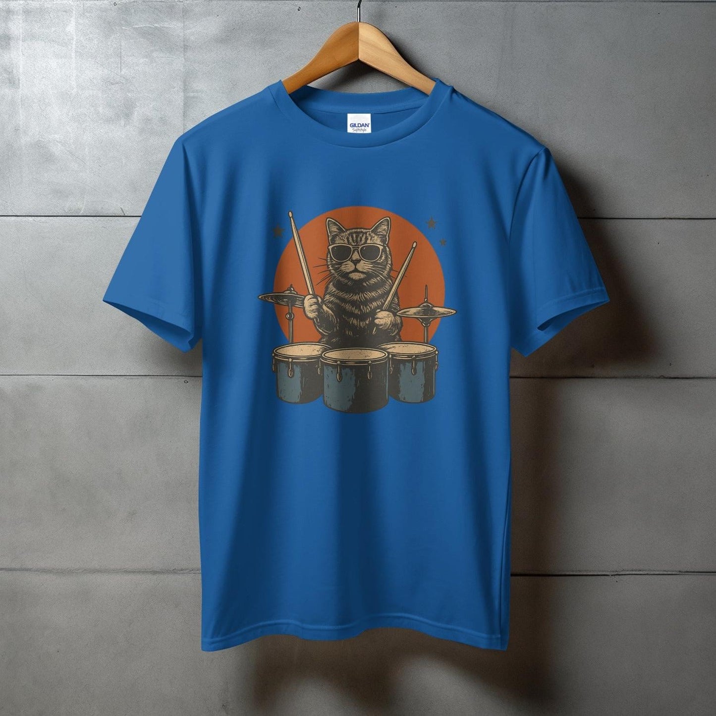 Drumming Cat Graphic Blue Short Sleeve Shirt product type