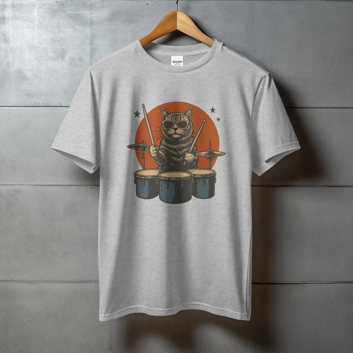 Cat Drummer Retro Style Graphic Tee Shirt product