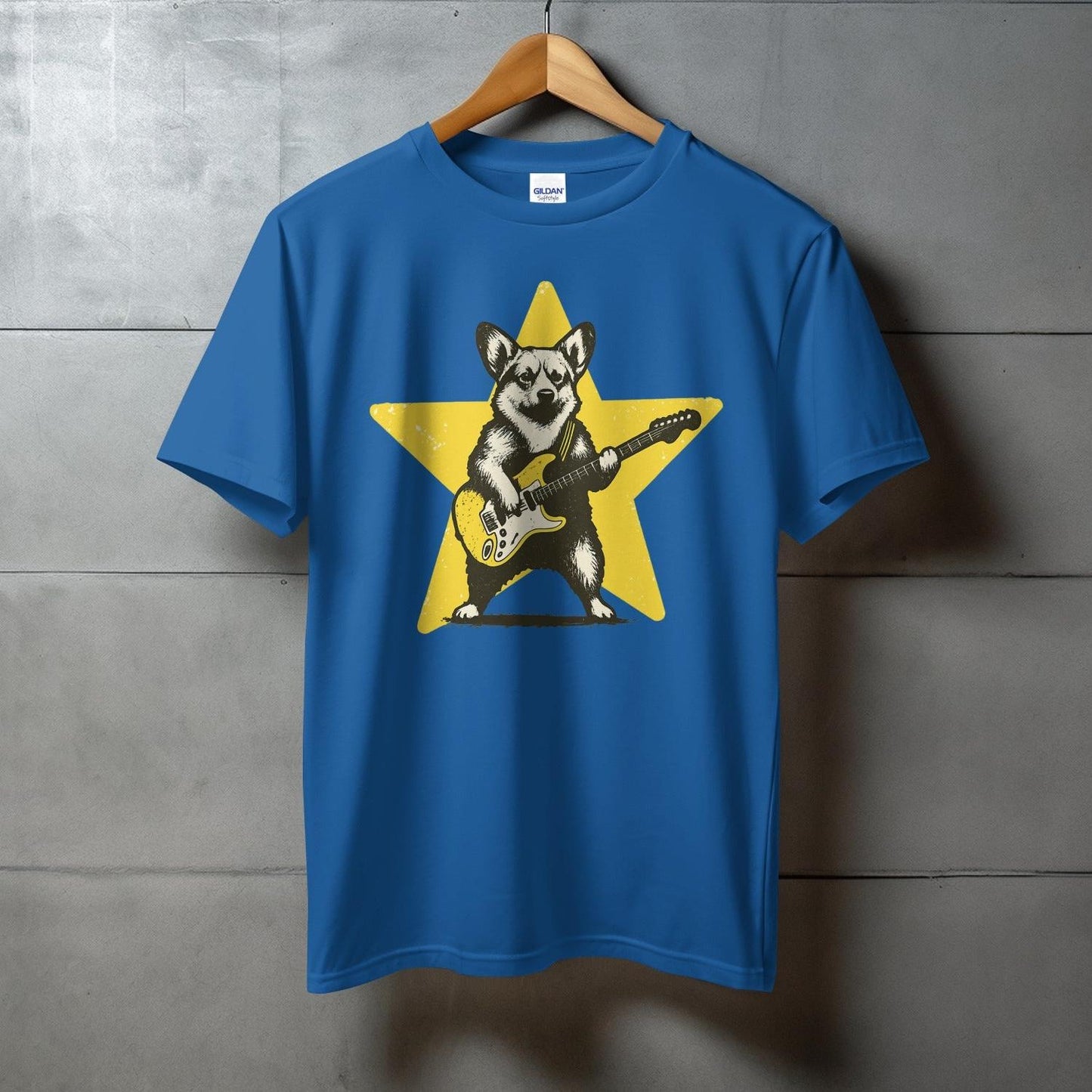 Cool Dog Playing Guitar Blue Graphic Tee product