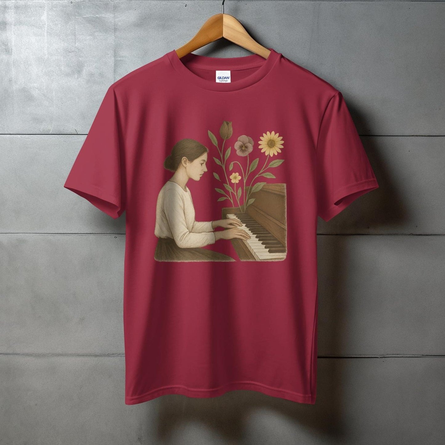 Artistic Floral Pianist Design Casual T-Shirt product