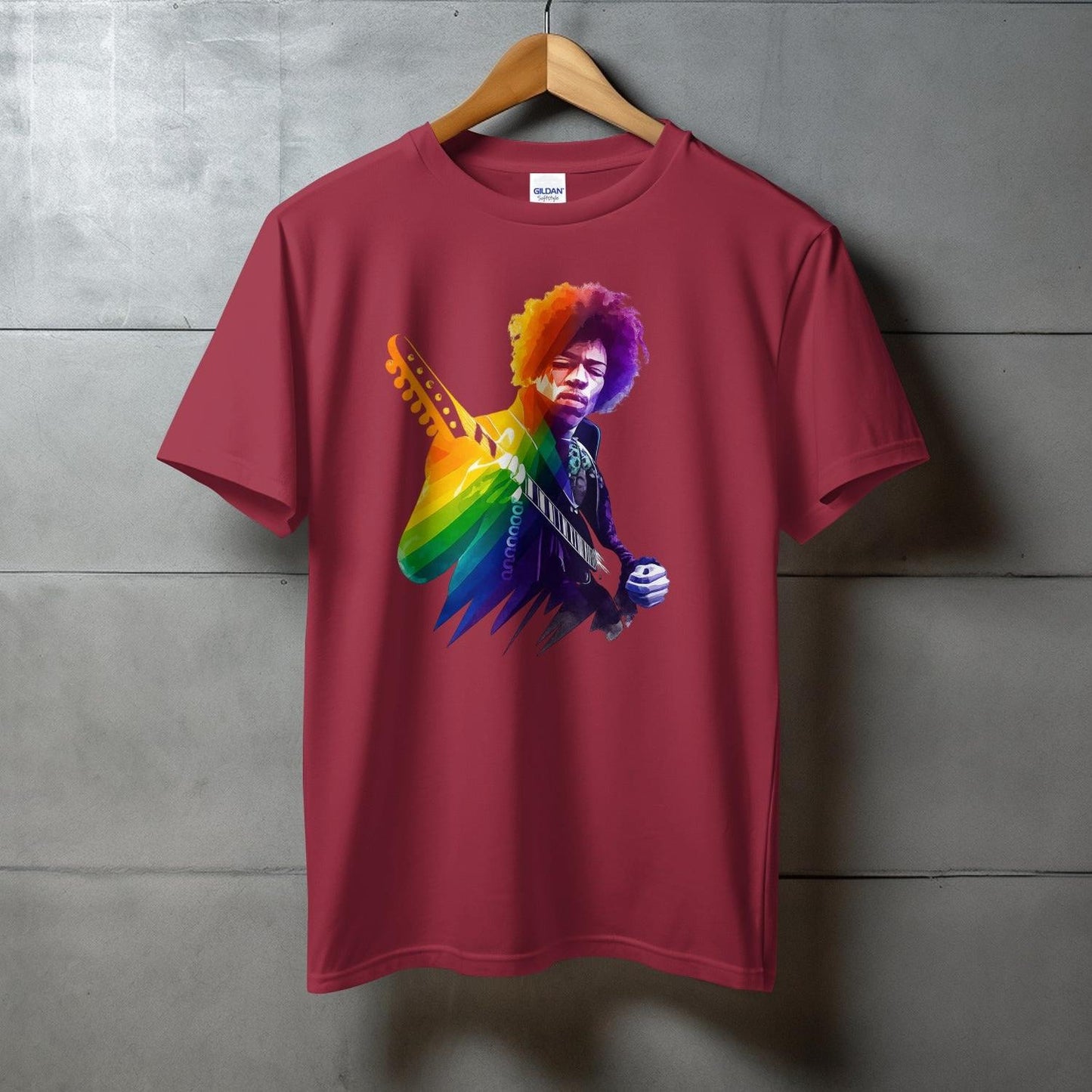 Colorful Guitarist Print on Maroon T-shirt product