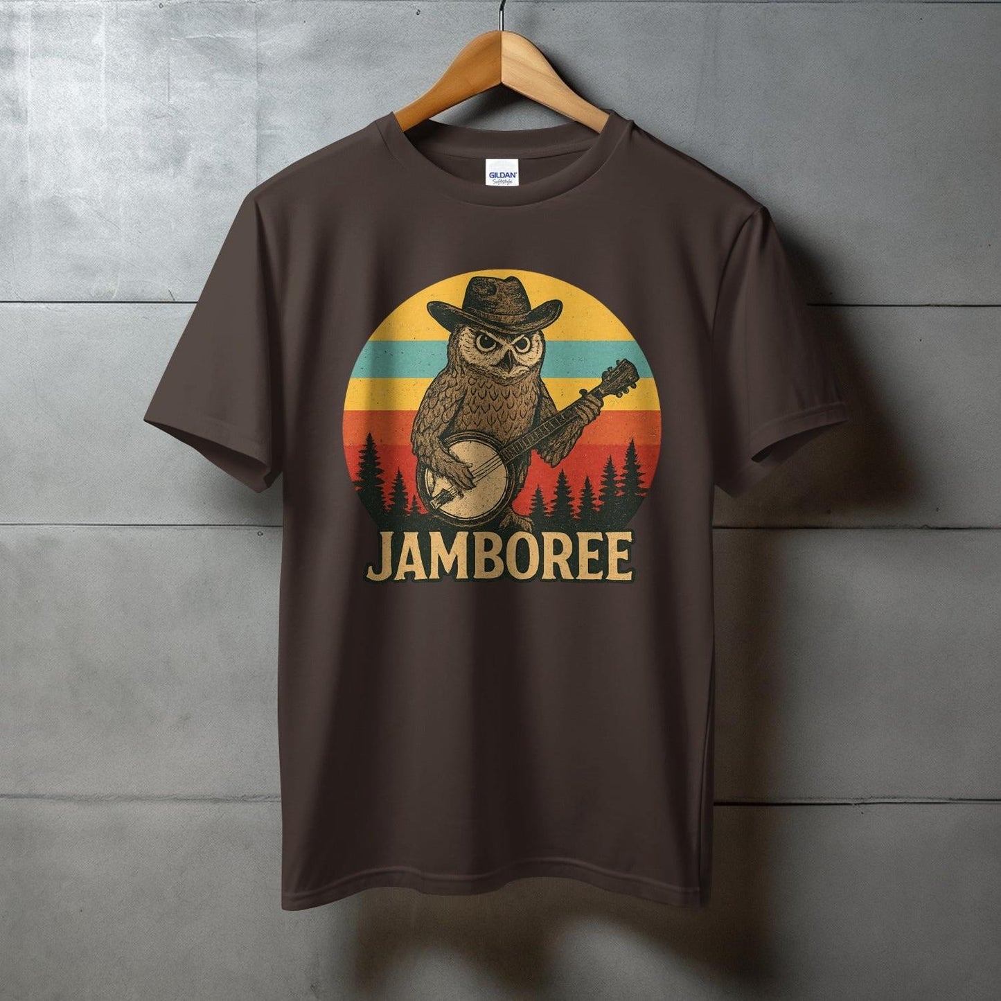 Jamboree Owl T-shirt with Guitar Music Concert product type