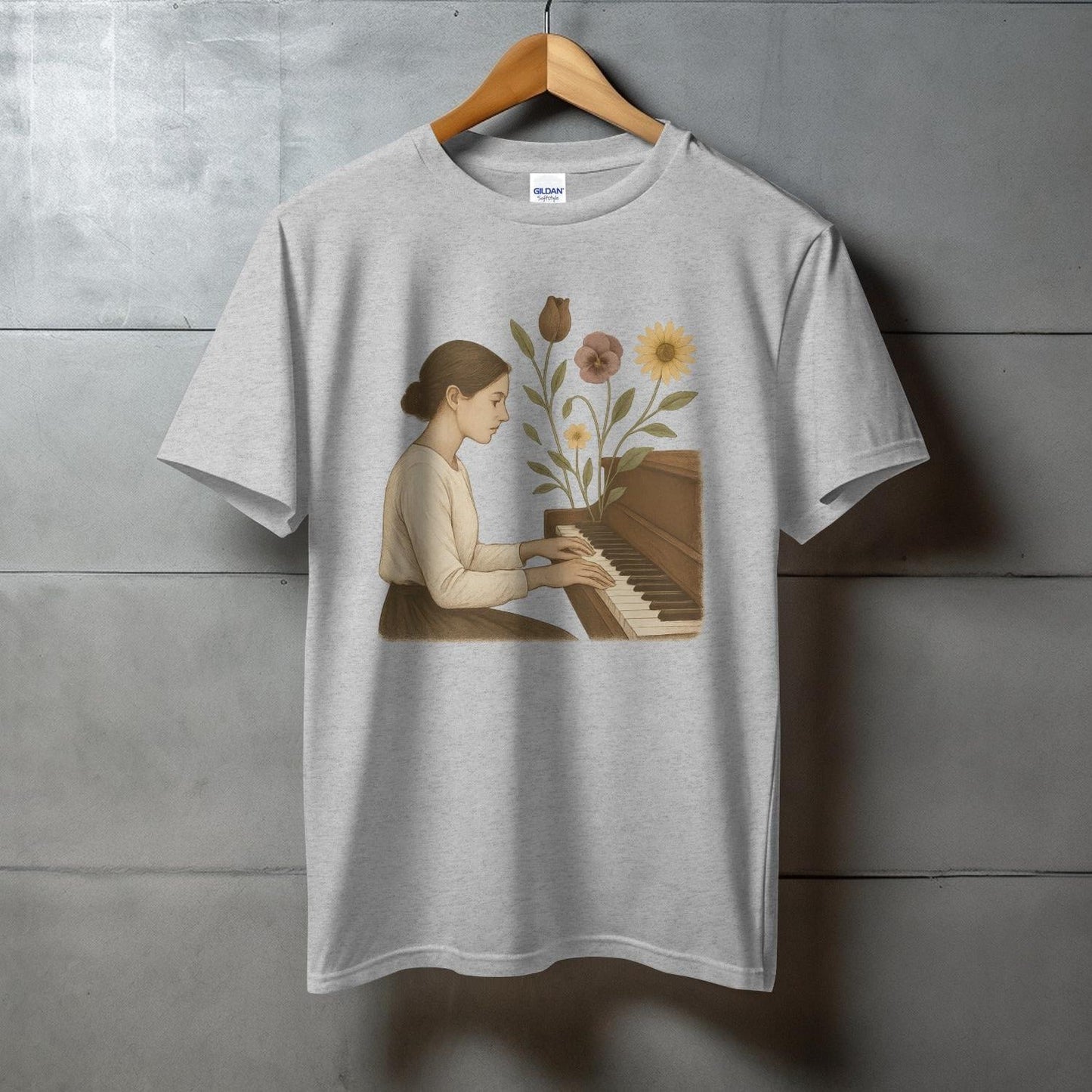 Woman Playing Piano Artistic Floral Graphic T-Shirt product type