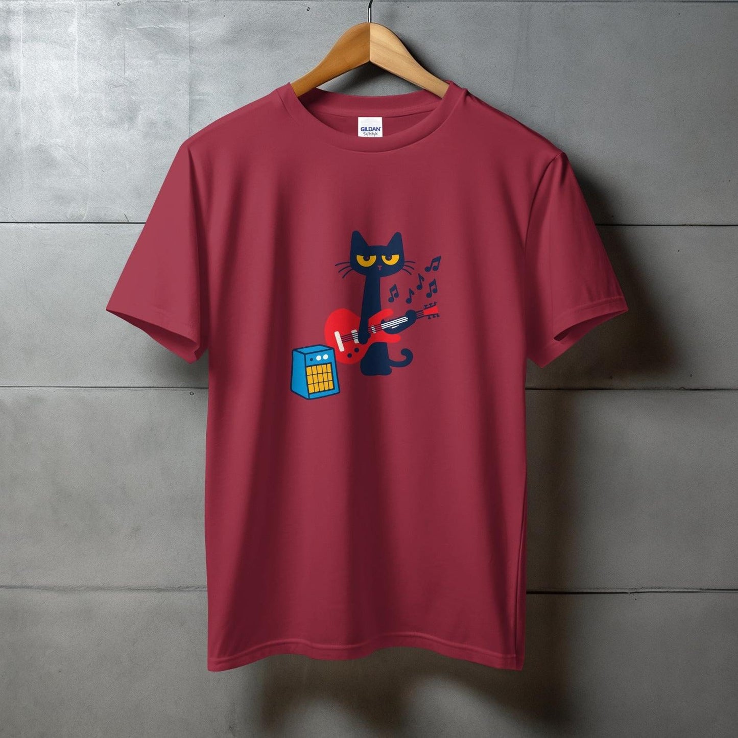 Cool Cat Playing Guitar Design Red T-shirt product type