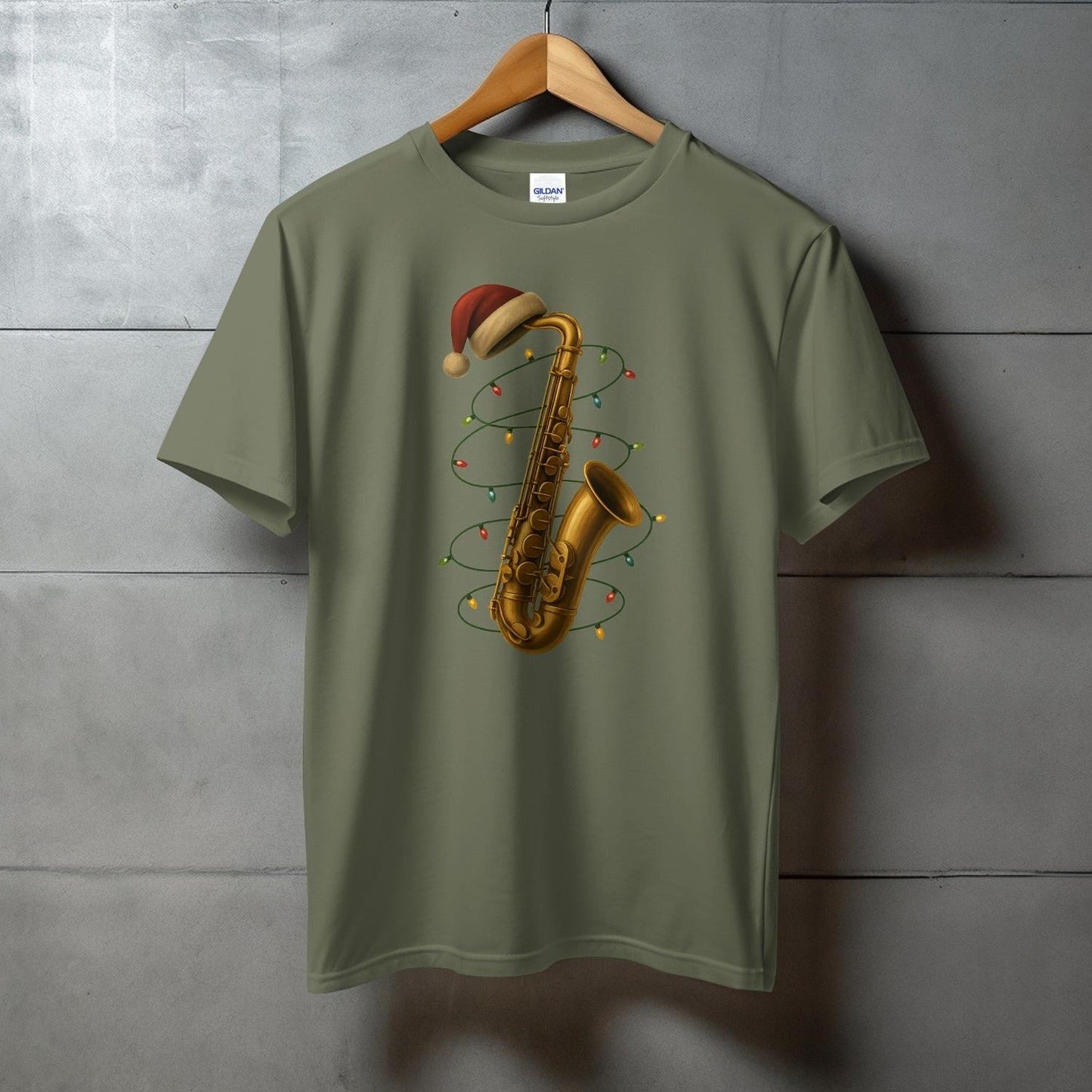Festive Saxophone Christmas Lights Graphic T-shirt product type