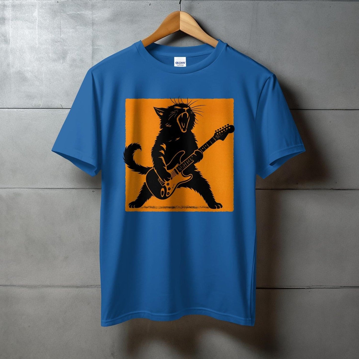 Cat Playing Guitar Graphic T-Shirt Fun Musician Product