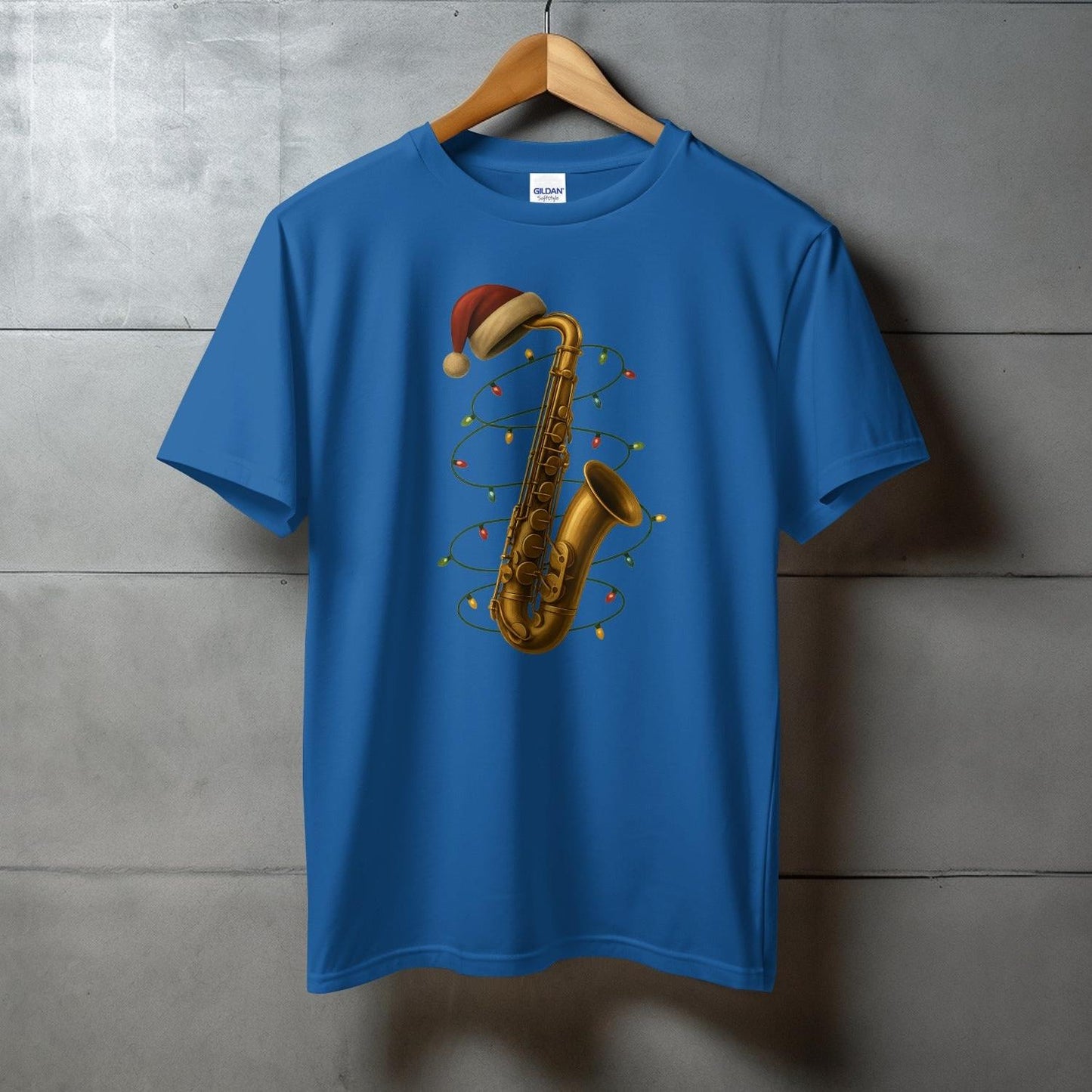 Festive Saxophone Blue Tee Shirt for Music Lovers product type