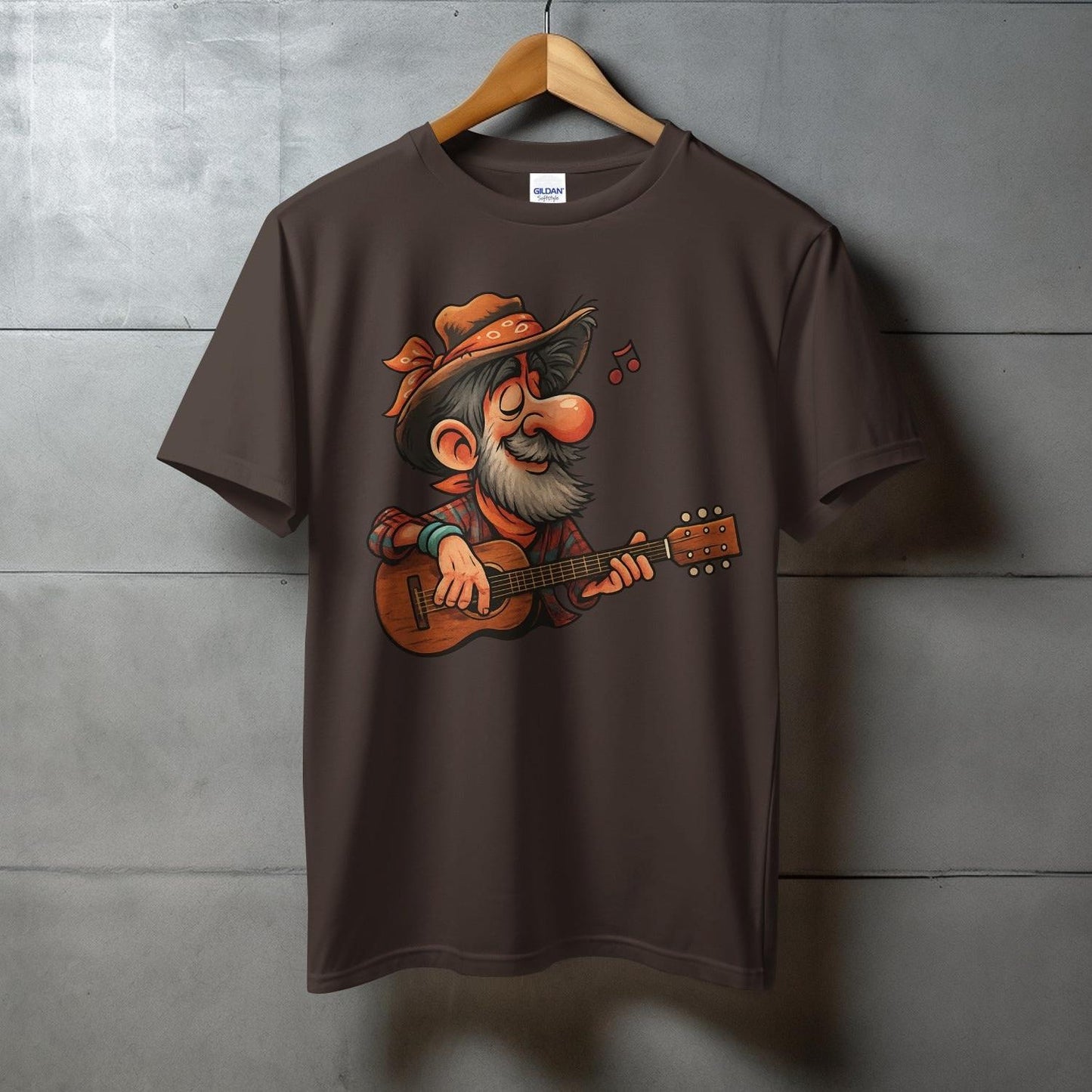 Cartoon Bearded Man Playing Guitar Design T-Shirt product