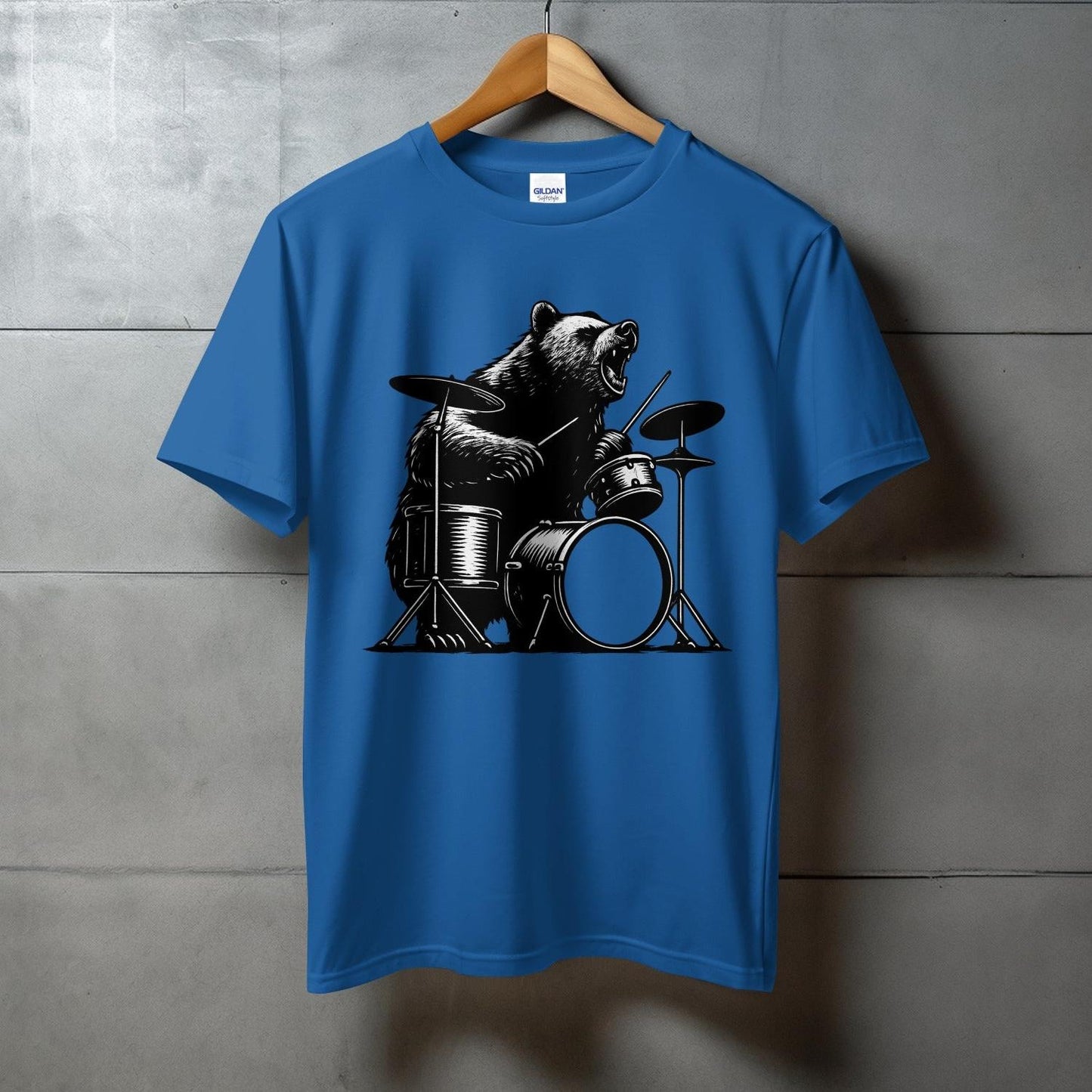Bear Drumming Design on Blue Unisex T-Shirt product