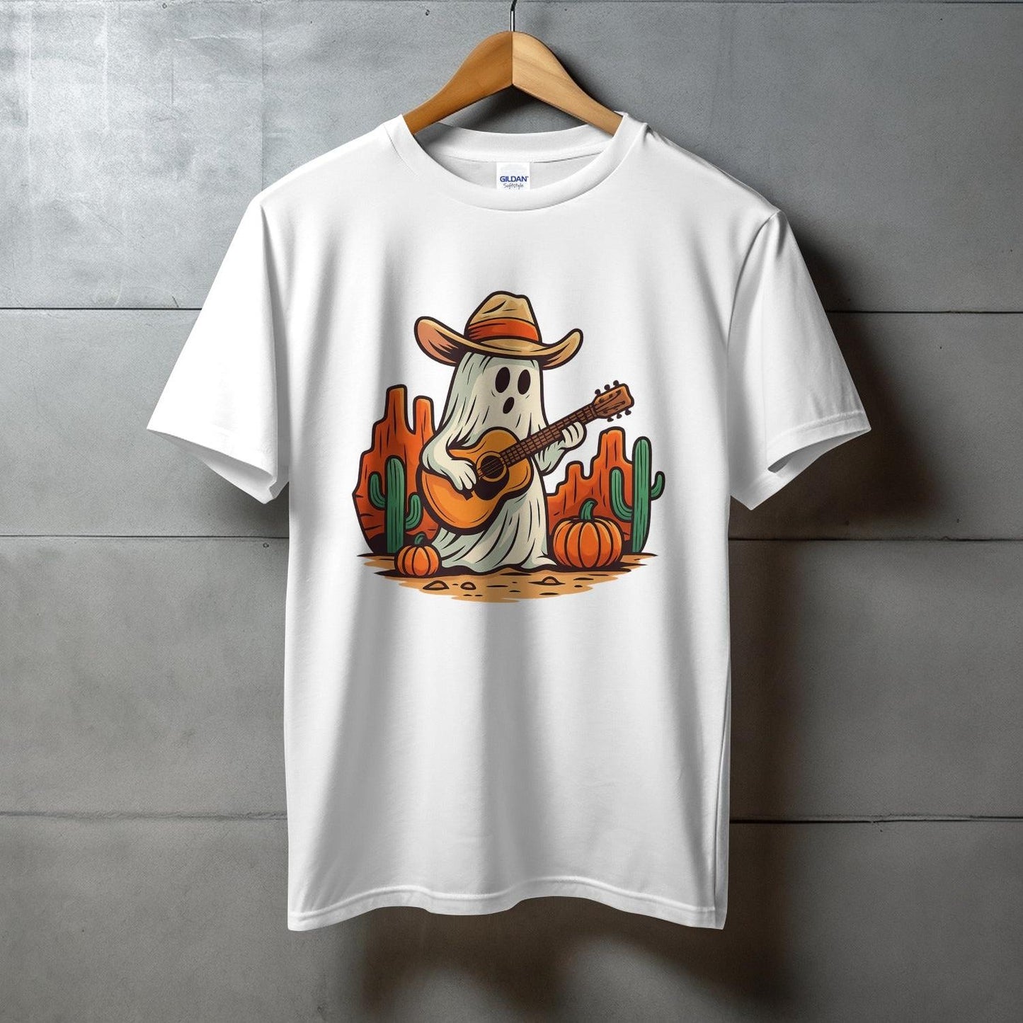 Spooky Ghost Playing Guitar Under Desert Sunset T-Shirt product