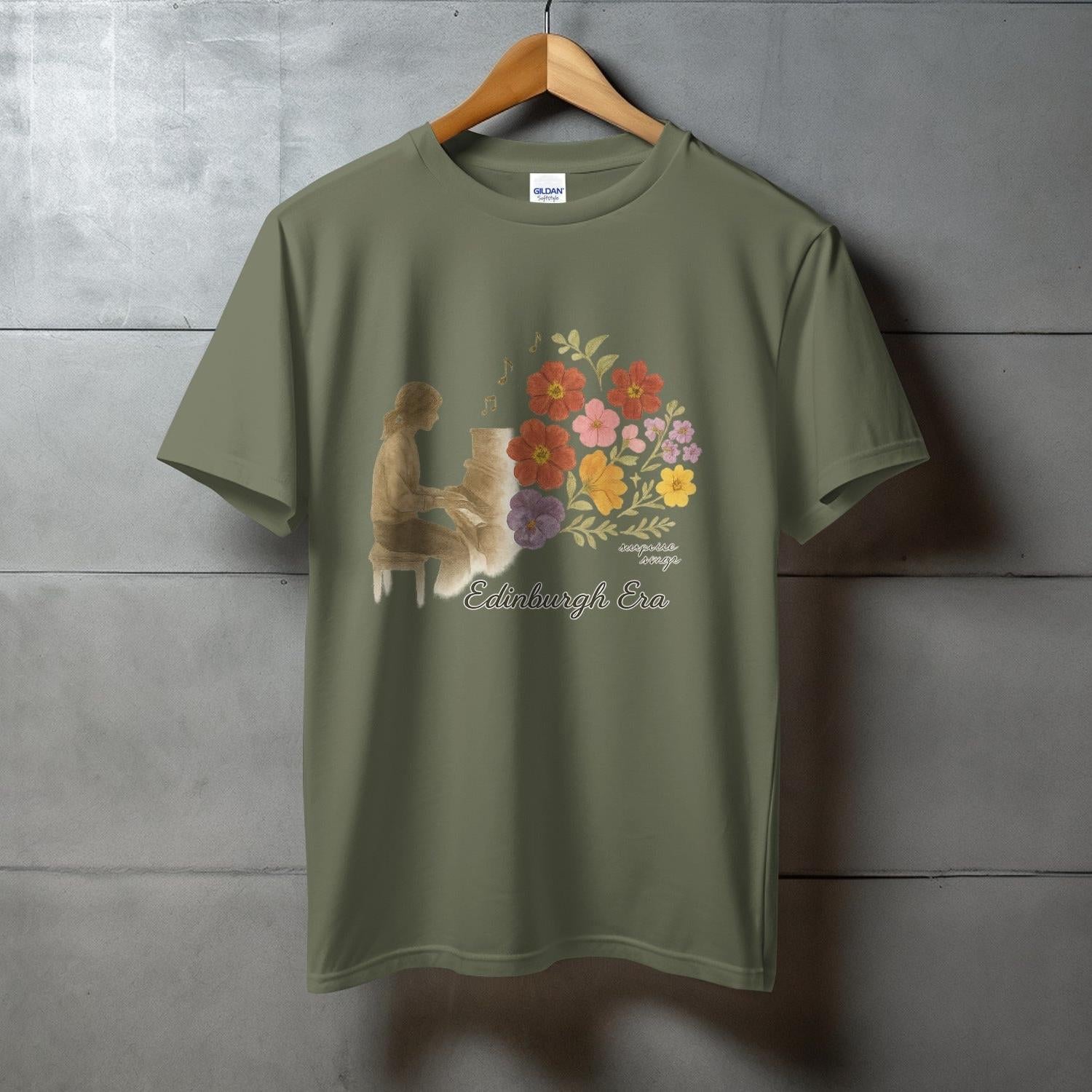 Beautiful Floral Pianist Art Green T-Shirt product