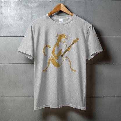 Funny Guitar Cat Printed T-Shirt Casual Graphic Tee Shirt product