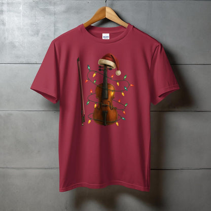 Festive Christmas Violin Design on Maroon T-Shirt product type