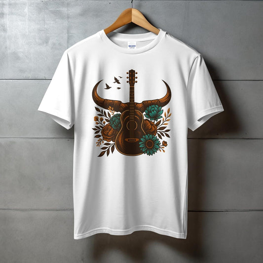 Guitar and Floral Design Short Sleeve T-shirt product