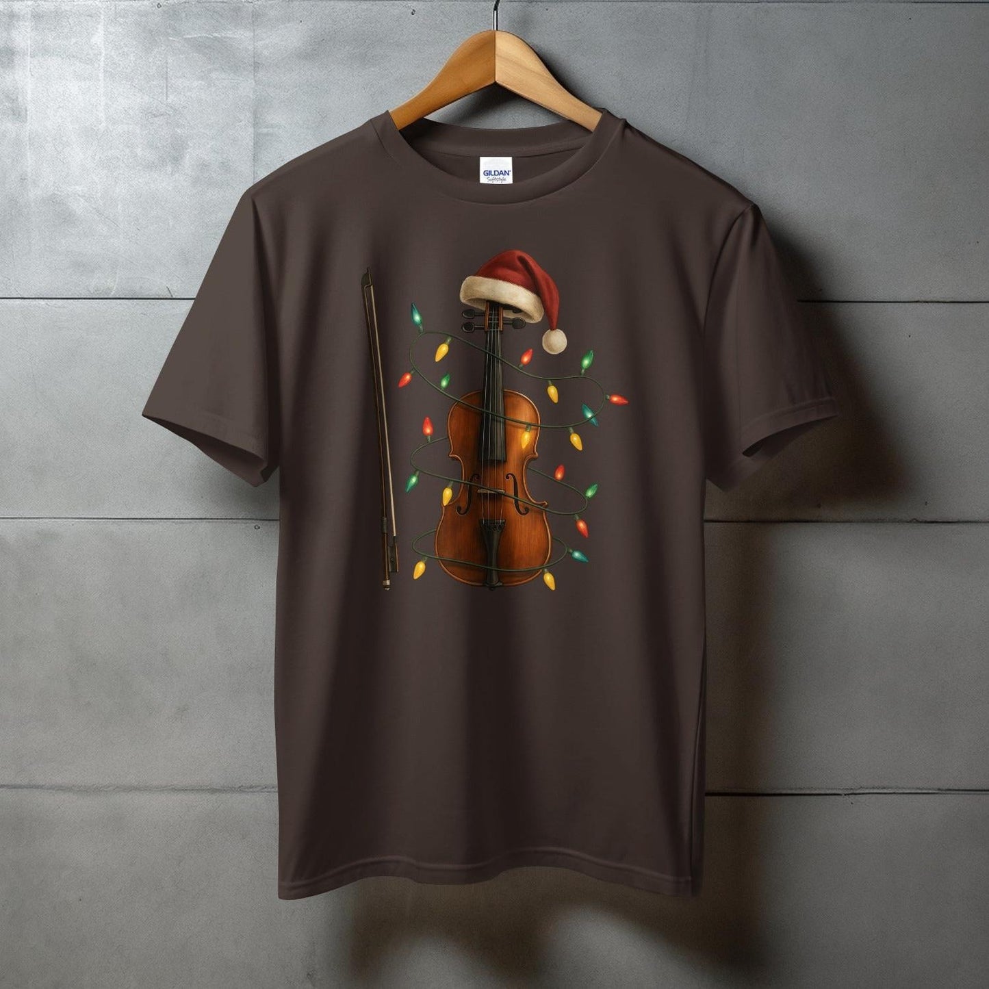Festive Violin with Santa Hat Lights Graphic T-Shirt product