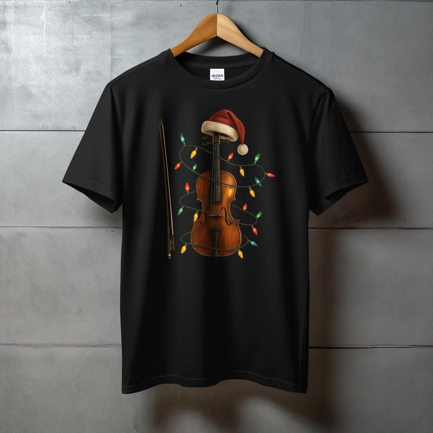 Santa Hat Violin Wrapped In Lights Graphic T-Shirt product