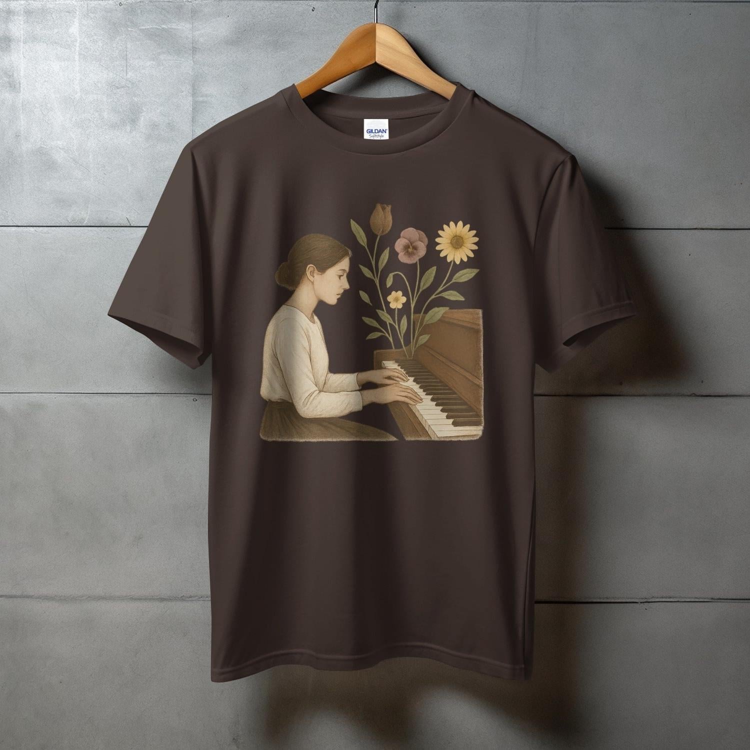 Woman Playing Piano with Flowers Graphic T-Shirt product