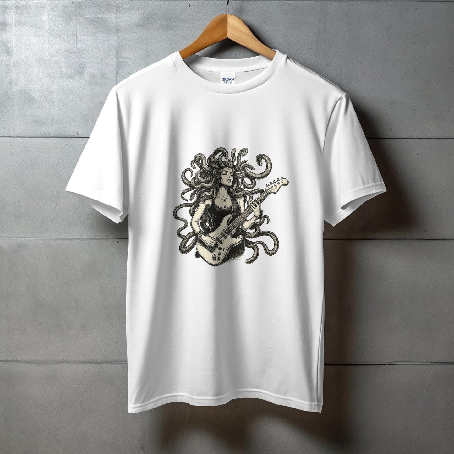 Medusa Playing Electric Guitar Graphic Print Shirt product