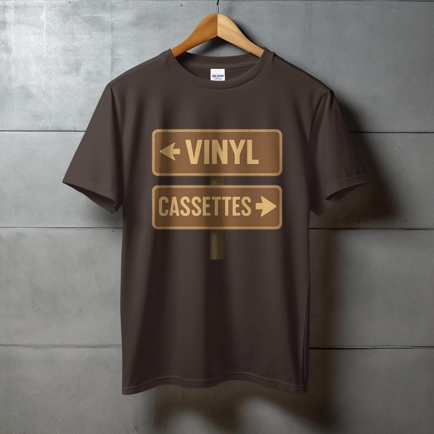 Vinyl Cassettes Sign on Brown Shirt product type