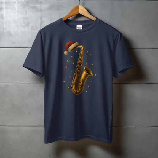 Festive Saxophone Design on Dark Blue T-shirt product