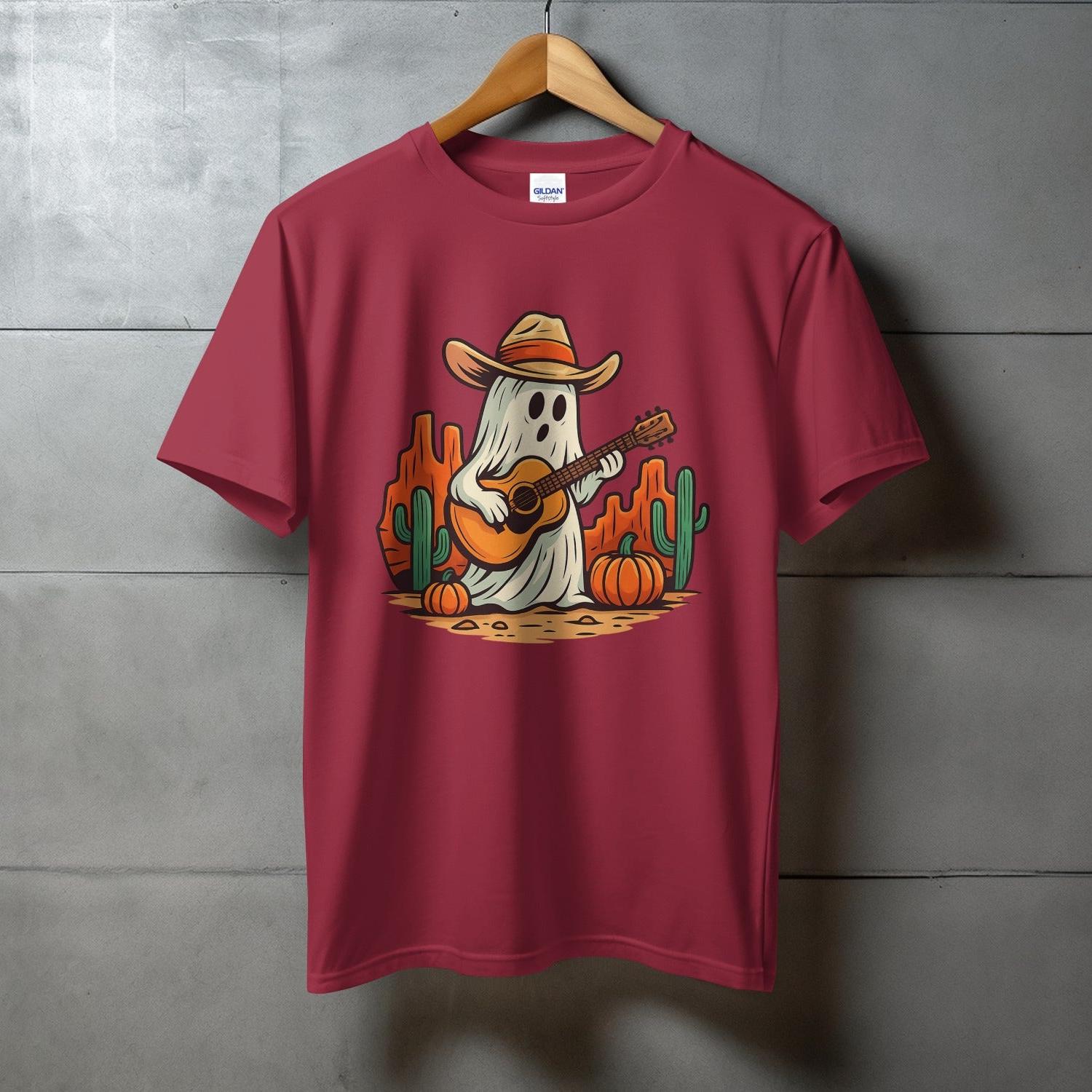 Halloween Ghost Cactus Playing Guitar T-Shirt product