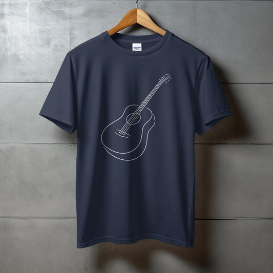 Guitar Outline Print Dark Blue Casual T-shirt product type