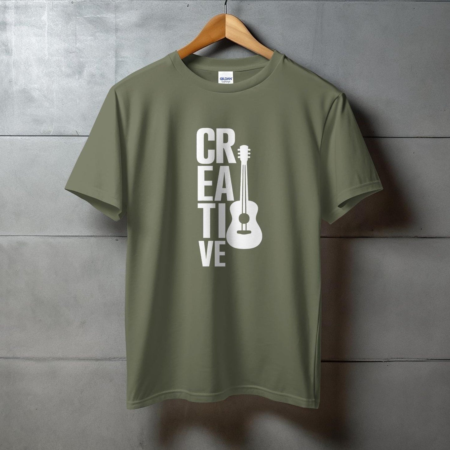 Creative Guitar Print Olive Green Graphic T-shirt product type