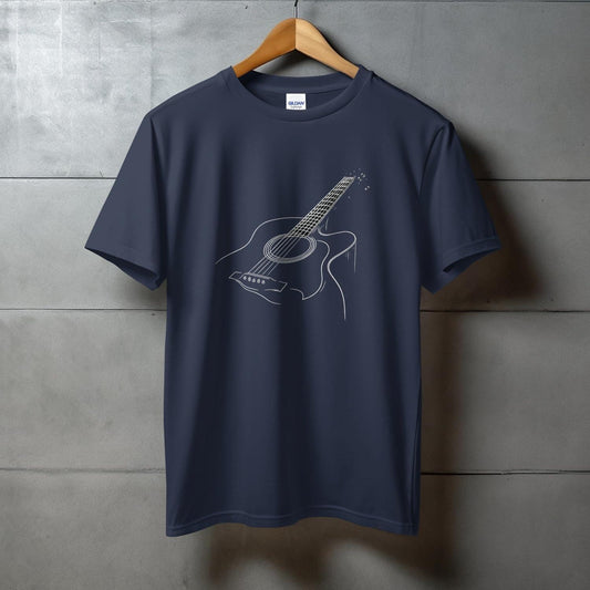 Acoustic Guitar Print Navy Blue T-shirt Casual Product Type