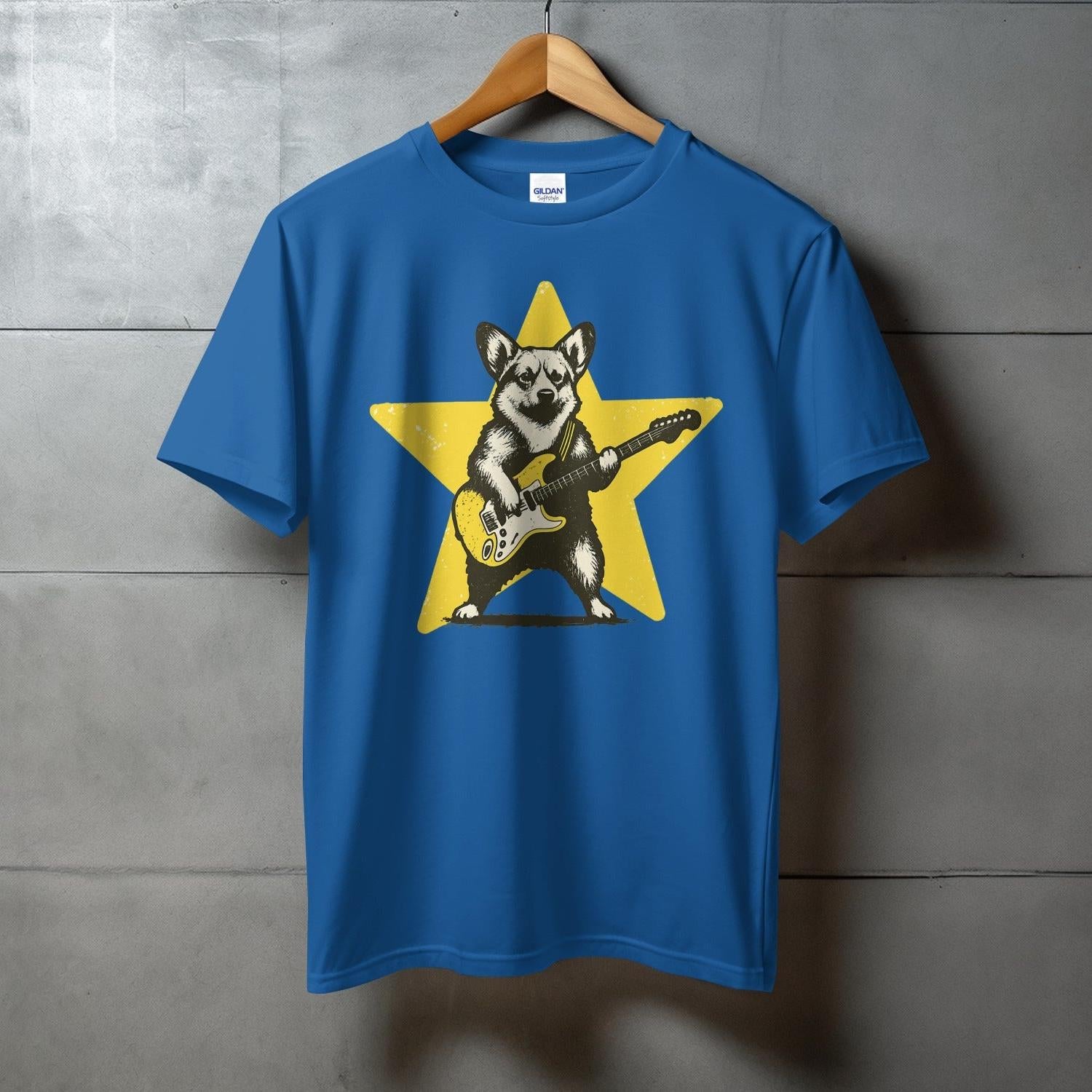 Cool Dog Playing Guitar Blue Graphic Tee product