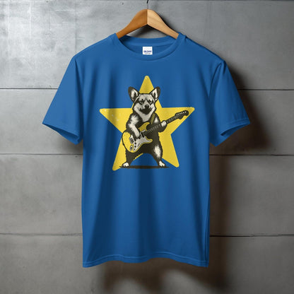 Cool Dog Playing Guitar Blue Graphic Tee product