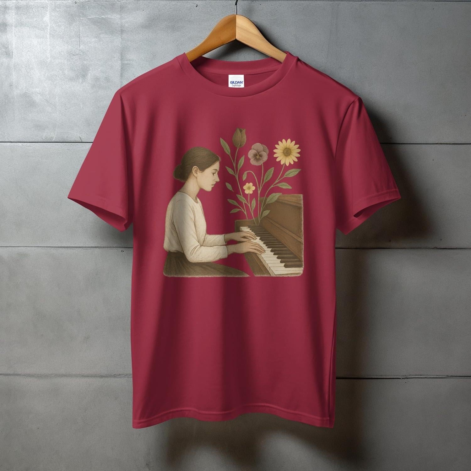 Artistic Floral Pianist Design Casual T-Shirt product