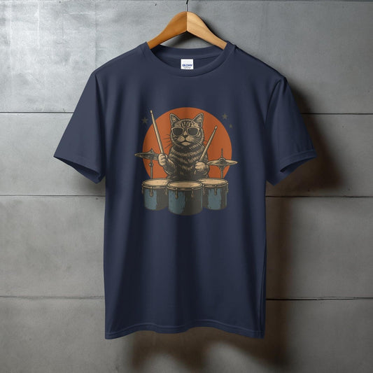Cat Playing Drums Printed Graphic T-Shirt product type