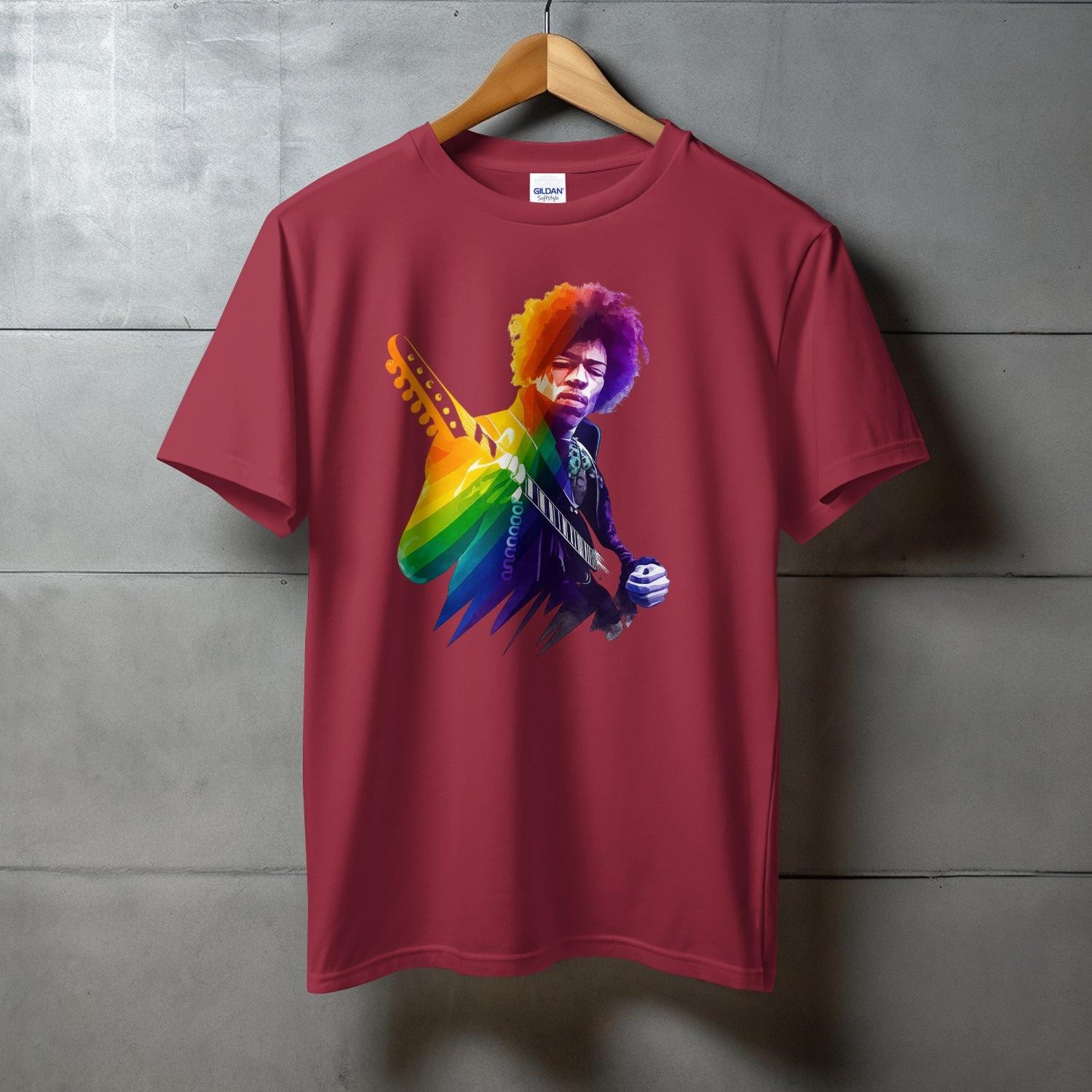 Colorful Guitarist Print on Maroon T-shirt product
