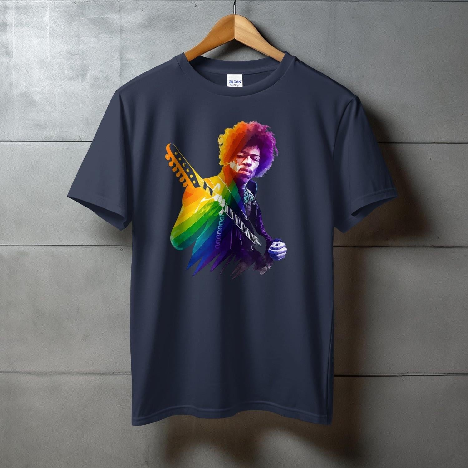 Colorful Guitarist Graphic on Navy Round Neck T-Shirt product