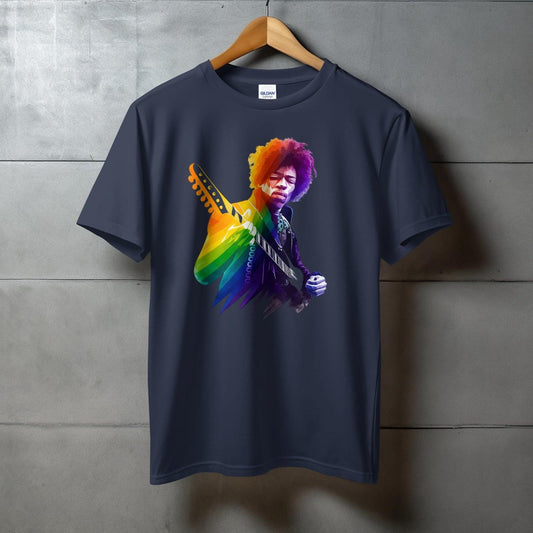 Colorful Guitarist Graphic on Navy Round Neck T-Shirt product