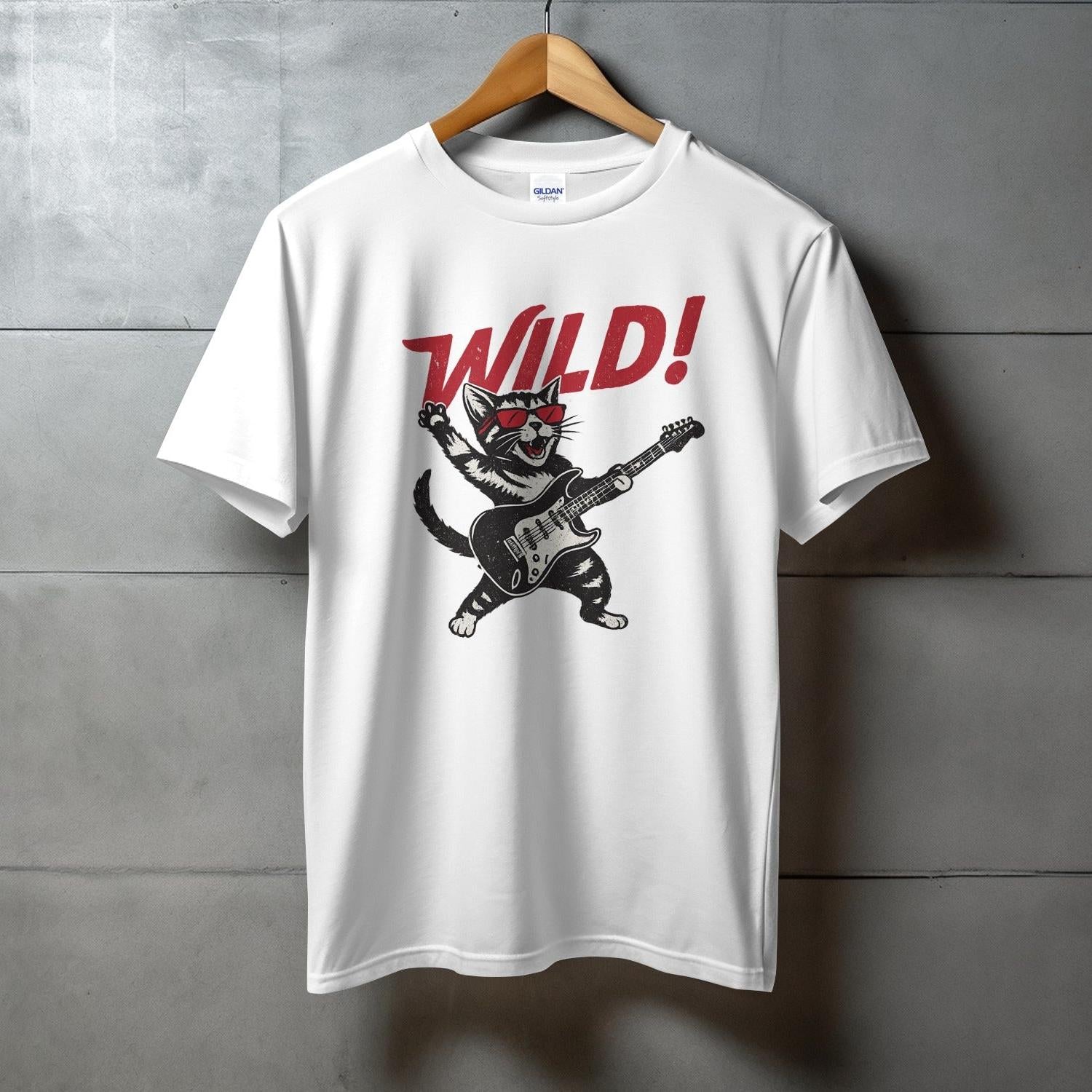 Cat Playing Guitar With Wild Print T-Shirt Product Type