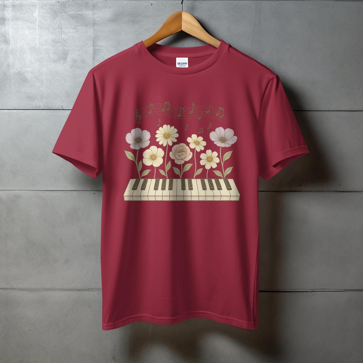 Floral Music Piano Keyboard Design T-shirt product
