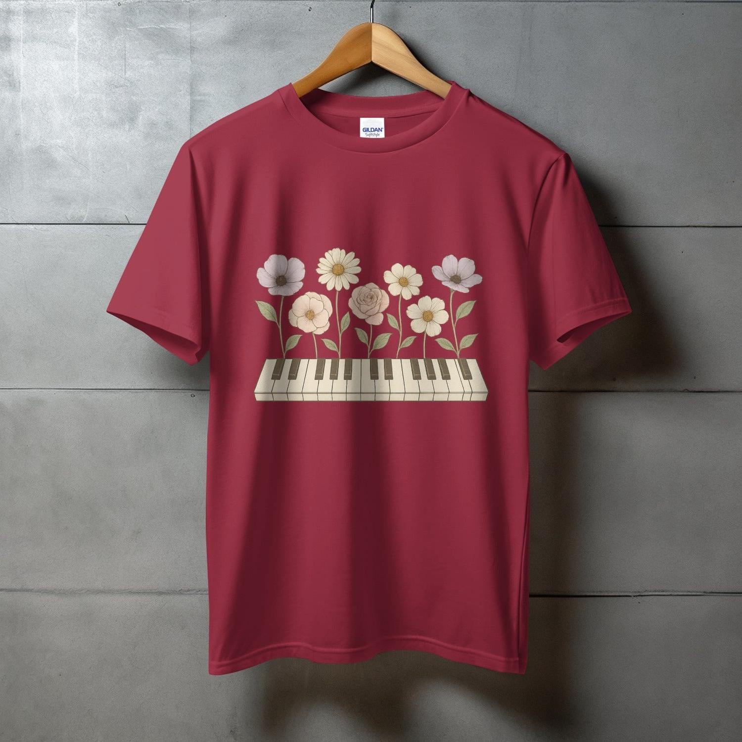 Floral Keyboard Design Short Sleeve Casual T-shirt Product