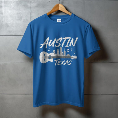 Austin Texas Skyline and Guitar Themed T-shirt product