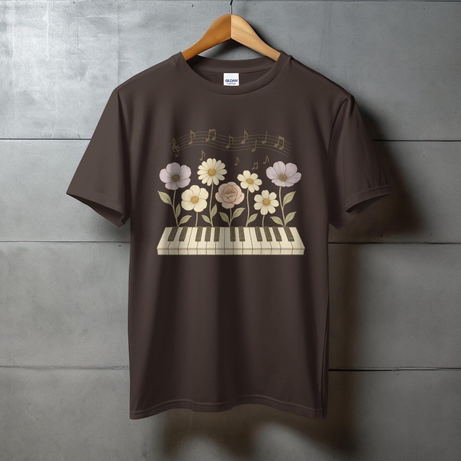Floral Music Notes Printed Brown T-Shirt With Piano product