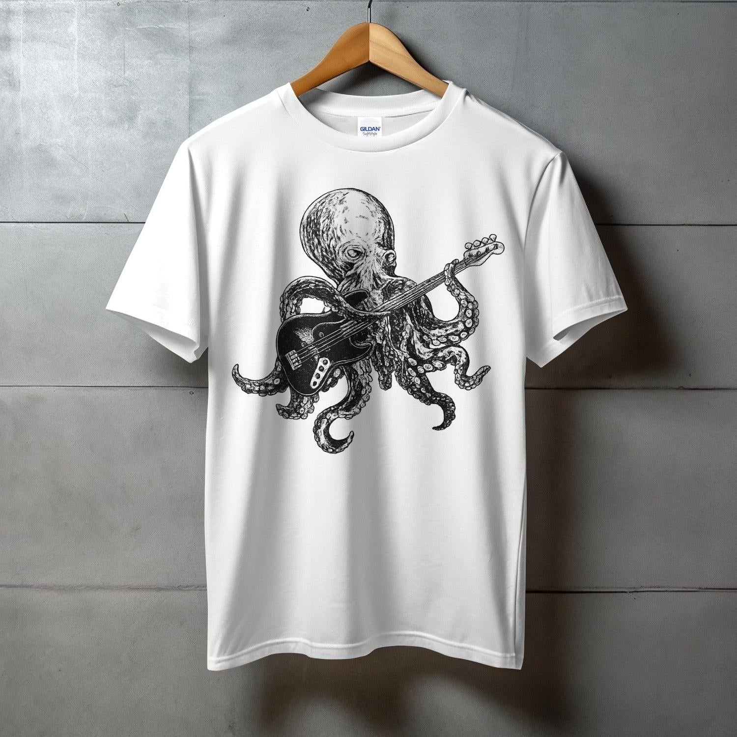 Octopus Playing Guitar Graphic White T-Shirt product type