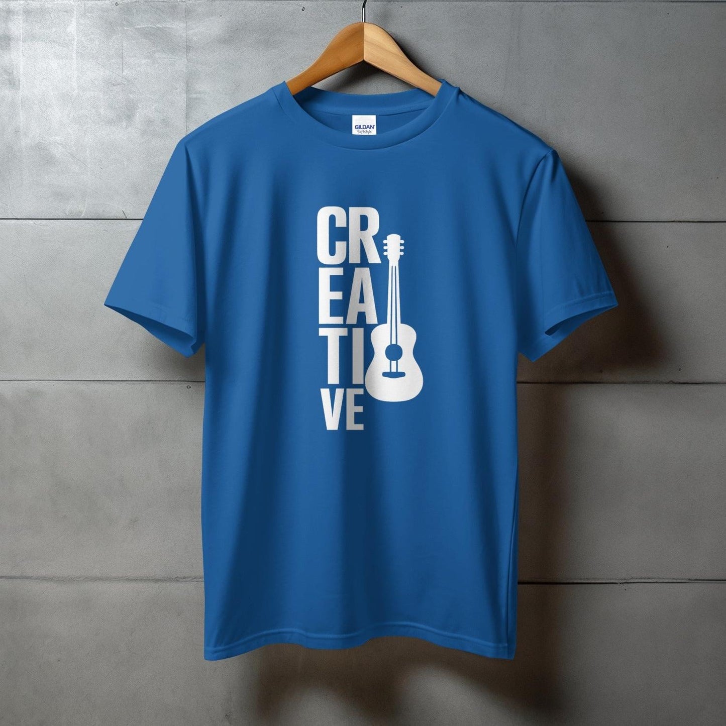 Creative Guitar Graphic Print Blue T-Shirt product type