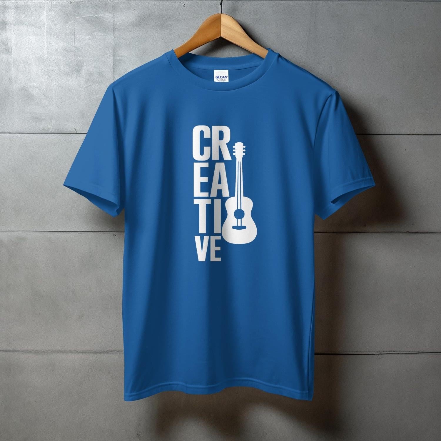 Creative Guitar Graphic Print Blue T-Shirt product type